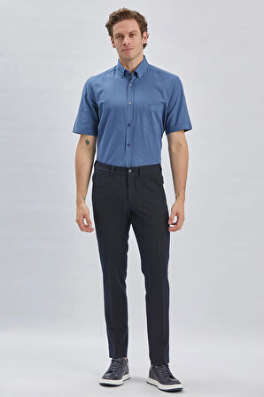 Koyu Lacivert Düz Gofreli Esnek Yan Cep Slim Fit Casual Pantolon 1003240162