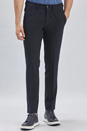 Koyu Lacivert Düz Gofreli Esnek Yan Cep Slim Fit Casual Pantolon 1003240162