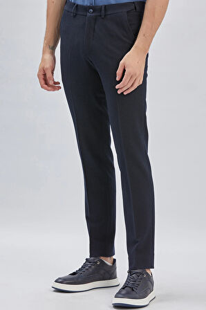 Koyu Lacivert Düz Gofreli Esnek Yan Cep Slim Fit Casual Pantolon 1003240162