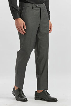 Koyu Antrasit Kendinden Desenli Bez Ayağı Comfort Fit Classic Pantolon 1003240163