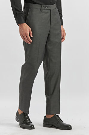 Koyu Antrasit Kendinden Desenli Bez Ayağı Comfort Fit Classic Pantolon 1003240163