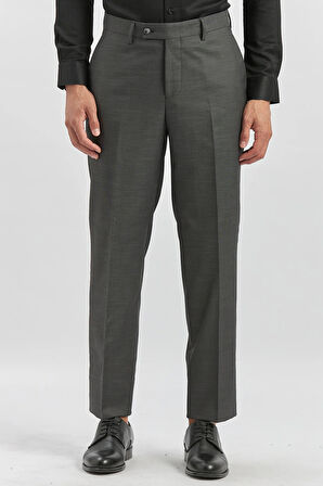 Koyu Antrasit Kendinden Desenli Bez Ayağı Comfort Fit Classic Pantolon 1003240163