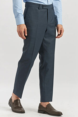 Lacivert Kendinden Desenli Bez Ayağı Comfort Fit Classic Pantolon 1003240163