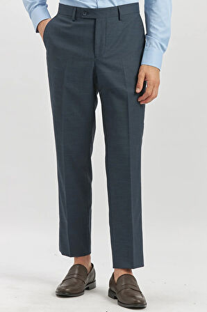 Lacivert Kendinden Desenli Bez Ayağı Comfort Fit Classic Pantolon 1003240163