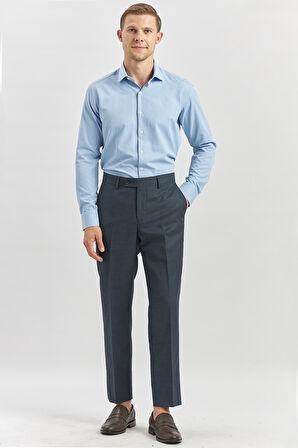 Lacivert Kendinden Desenli Bez Ayağı Comfort Fit Classic Pantolon 1003240163