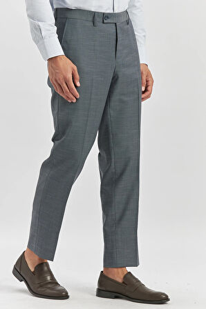 Lacivert Kendinden Desenli Bez Ayağı Comfort Fit Classic Pantolon 1003240163