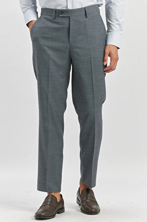 Lacivert Kendinden Desenli Bez Ayağı Comfort Fit Classic Pantolon 1003240163