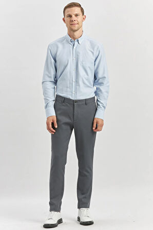 Koyu Antrasit Düz Armürlü Pamuklu Yan Cep Slim Fit Casual Pantolon 1003240168