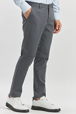 Koyu Antrasit Düz Armürlü Pamuklu Yan Cep Slim Fit Casual Pantolon 1003240168