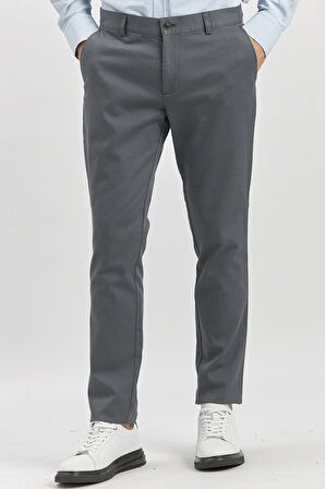 Koyu Antrasit Düz Armürlü Pamuklu Yan Cep Slim Fit Casual Pantolon 1003240168