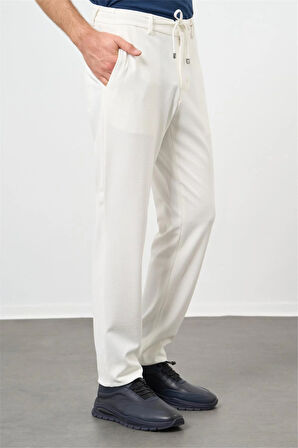Açık Krem Düz Bez Ayağı Esnek Yan Cep Slim Fit Classic Pantolon 1003240169