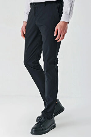 Siyah Desenli Gofreli Pamuklu Likralı Yan Cepli Slim Fit Dar Kesim Casual Pantolon 1003240206