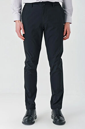 Siyah Desenli Gofreli Pamuklu Likralı Yan Cepli Slim Fit Dar Kesim Casual Pantolon 1003240206