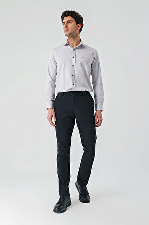 Siyah Desenli Gofreli Pamuklu Likralı Yan Cepli Slim Fit Dar Kesim Casual Pantolon 1003240206