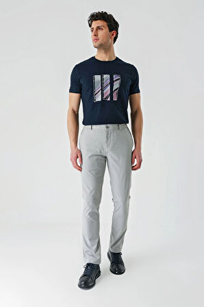 Gri Desenli Gofreli Pamuklu Likralı Yan Cepli Slim Fit Dar Kesim Casual Pantolon 1003240206