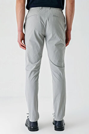 Gri Desenli Gofreli Pamuklu Likralı Yan Cepli Slim Fit Dar Kesim Casual Pantolon 1003240206
