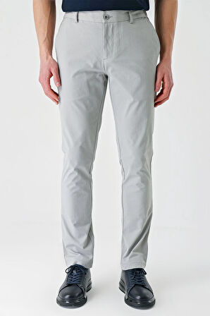 Gri Desenli Gofreli Pamuklu Likralı Yan Cepli Slim Fit Dar Kesim Casual Pantolon 1003240206