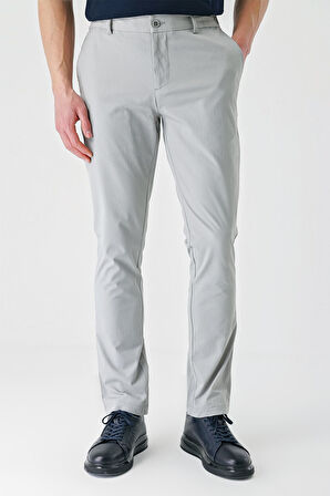 Gri Desenli Gofreli Pamuklu Likralı Yan Cepli Slim Fit Dar Kesim Casual Pantolon 1003240206
