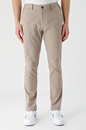 Bej Desenli Gofreli Pamuklu Likralı Yan Cepli Slim Fit Dar Kesim Casual Pantolon 1003240206