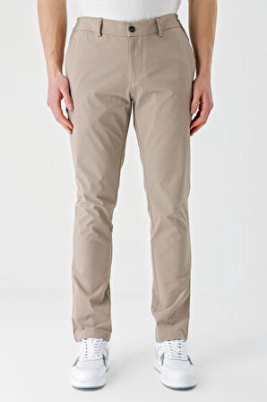 Bej Desenli Gofreli Pamuklu Likralı Yan Cepli Slim Fit Dar Kesim Casual Pantolon 1003240206