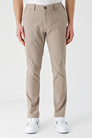 Bej Desenli Gofreli Pamuklu Likralı Yan Cepli Slim Fit Dar Kesim Casual Pantolon 1003240206