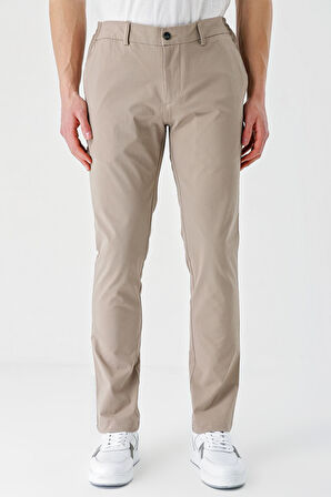 Bej Desenli Gofreli Pamuklu Likralı Yan Cepli Slim Fit Dar Kesim Casual Pantolon 1003240206