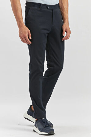 Koyu Lacivert Gabardin Pamuklu Likralı Yan Cepli Slim Fit Dar Kesim Casual Pantolon 1003225900