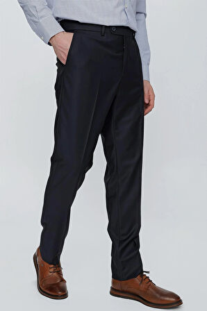 Lacivert Düz Gabardin Slim Fit Basic Pantolon 1003245013