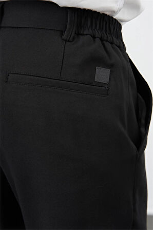 Siyah Düz Bez Ayağı Lastikli Slim Fit Casual Pantolon 1003245101