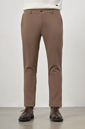 Koyu Vizon Düz Bez Ayağı Lastikli Slim Fit Casual Pantolon 1003245101