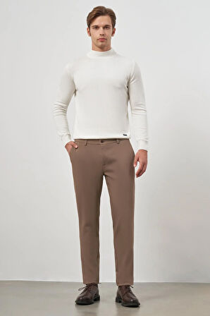 Koyu Vizon Düz Bez Ayağı Lastikli Slim Fit Casual Pantolon 1003245101