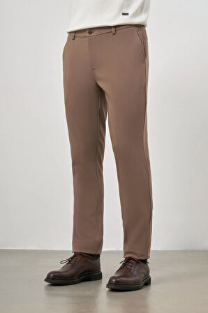 Koyu Vizon Düz Bez Ayağı Lastikli Slim Fit Casual Pantolon 1003245101