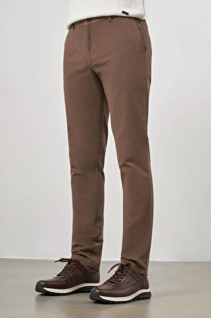 Koyu Vizon Düz Gabardin Slim Fit Casual Pantolon 1003245102