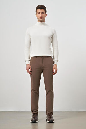 Koyu Vizon Düz Gabardin Slim Fit Casual Pantolon 1003245102