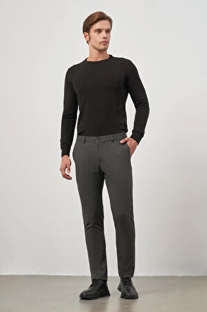 Koyu Antrasit Düz Gabardin Slim Fit Casual Pantolon 1003245105