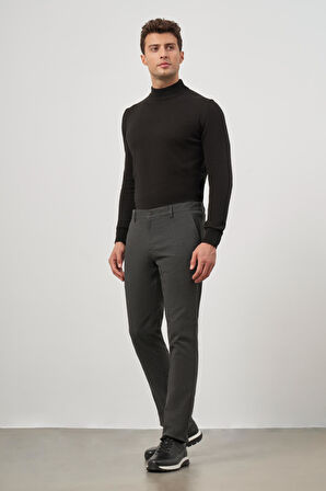 Koyu Antrasit Düz Gabardin Slim Fit Casual Pantolon 1003245108