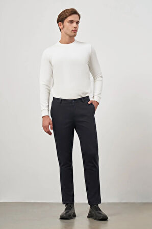 Koyu Lacivert Düz Armürlü Slim Fit Casual Pantolon 1003245150