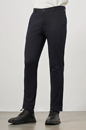 Koyu Lacivert Düz Armürlü Slim Fit Casual Pantolon 1003245150