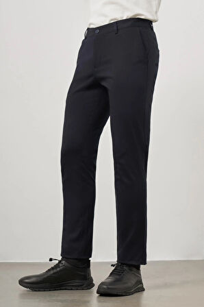 Koyu Lacivert Düz Armürlü Slim Fit Casual Pantolon 1003245150