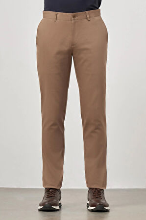 Koyu Bej Düz Armürlü Slim Fit Casual Pantolon 1003245150