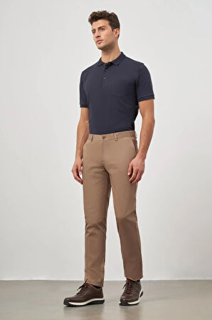 Koyu Bej Düz Armürlü Slim Fit Casual Pantolon 1003245150