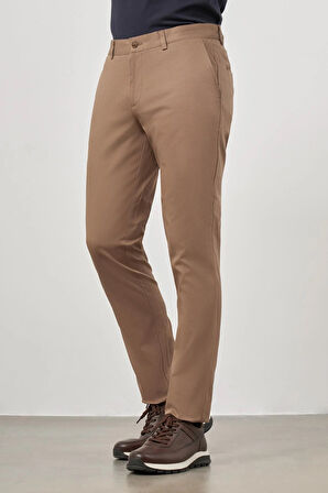 Koyu Bej Düz Armürlü Slim Fit Casual Pantolon 1003245150