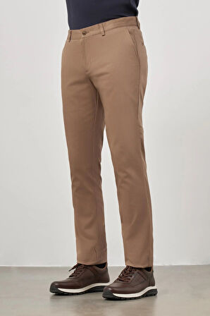 Koyu Bej Düz Armürlü Slim Fit Casual Pantolon 1003245150