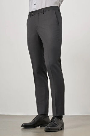 Koyu Antrasit Düz Bez Ayağı Slim Fit Classic Pantolon 1003245152
