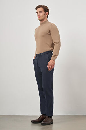 Koyu Lacivert Düz Gabardin Comfort Fit Casual Pantolon 1003245153