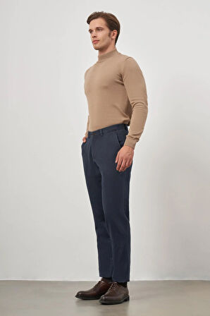 Koyu Lacivert Düz Gabardin Comfort Fit Casual Pantolon 1003245153