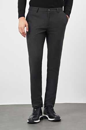 Siyah Kendinden Desenli Flannel Esnek Yan Cep Comfort Fit Casual Pantolon 1003245158
