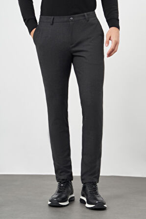 Siyah Kendinden Desenli Flannel Esnek Yan Cep Comfort Fit Casual Pantolon 1003245158