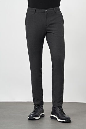 Siyah Kendinden Desenli Flannel Esnek Yan Cep Comfort Fit Casual Pantolon 1003245158