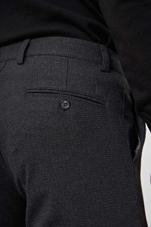 Siyah Kendinden Desenli Flannel Esnek Yan Cep Comfort Fit Casual Pantolon 1003245158